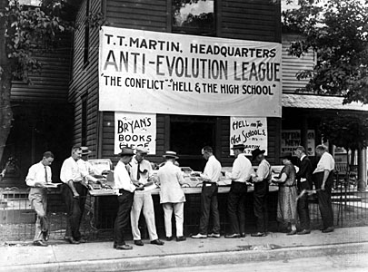 Protestors gather during the Scopes Monkey Trial.